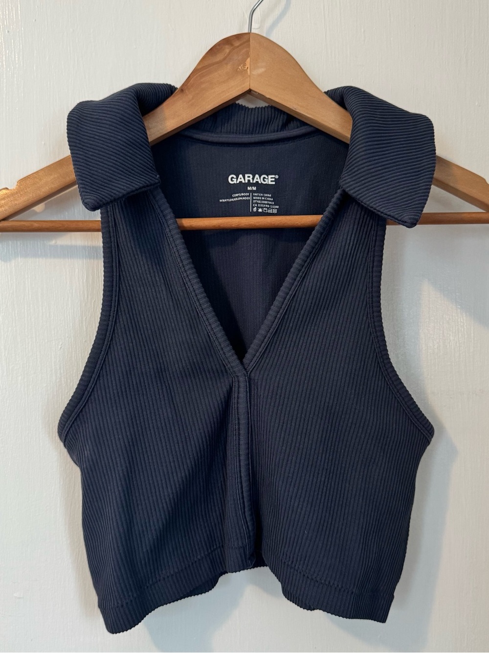 Garage Ribbed, Deep V- Neck Collared Tank Top